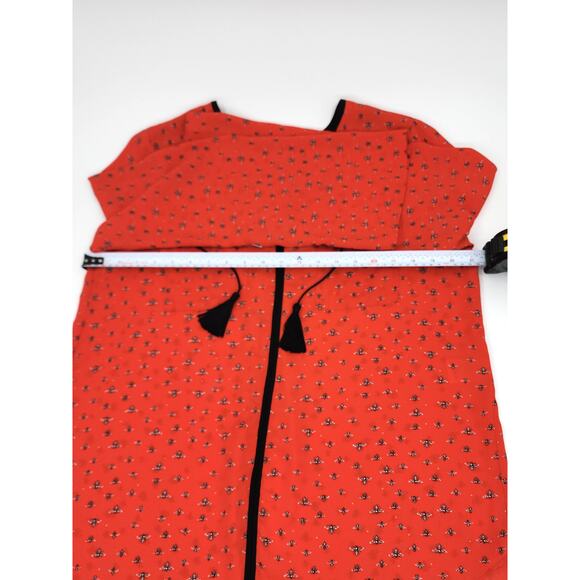 Libby Edelman Orange Bee Print Blouse Tassel Tie Boho Top Size L - Picture 7 of 7